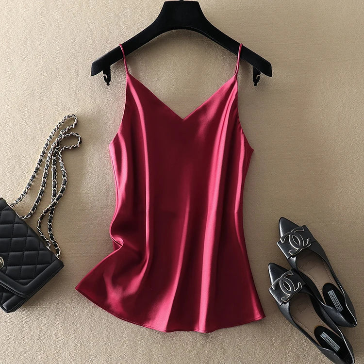 Silk-Satin Summer Camisole | Backless V-Neck Sleeveless Tank