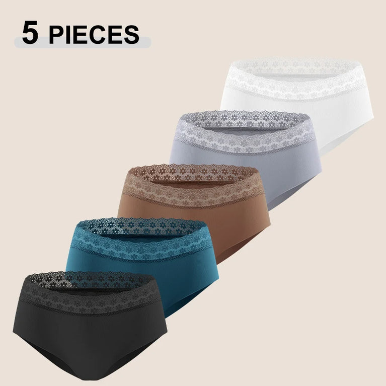 Floral Briefs (5-Pack) – Mid-Rise Breathable Lace-Trimmed Panties
