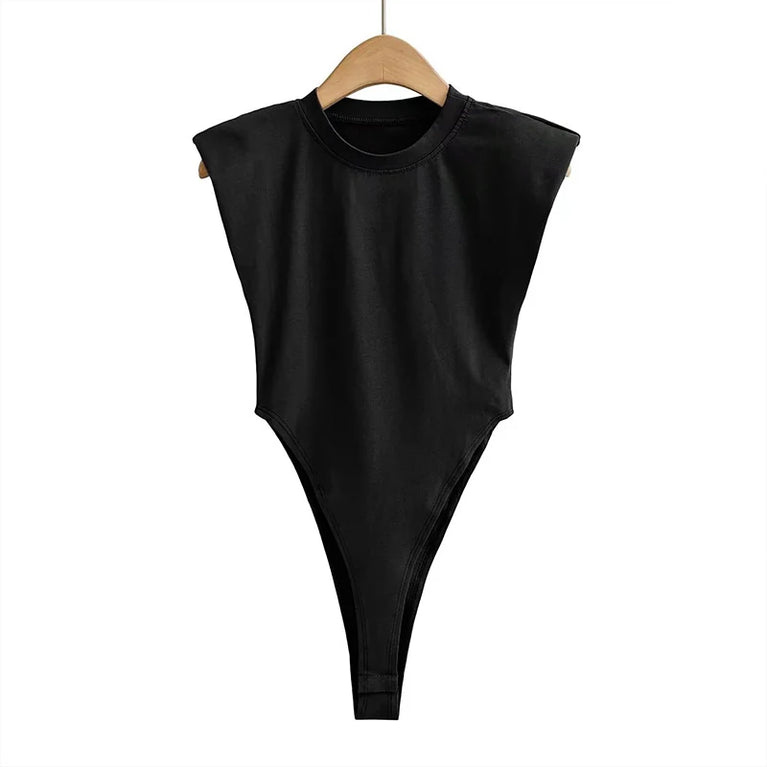 Padded Shoulder Bodysuit | Sexy Sleeveless Bodycon Top