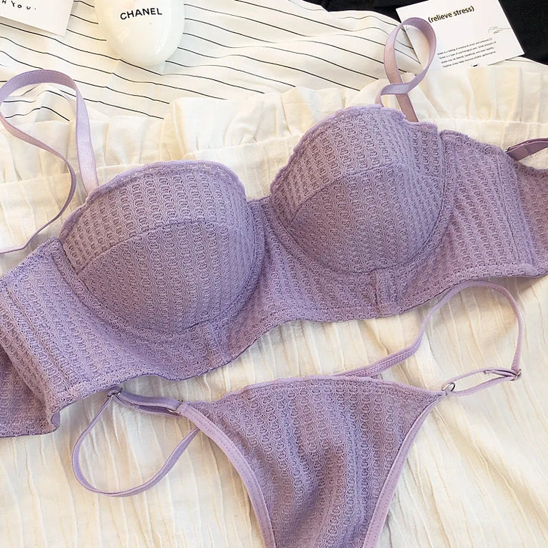 French 1/2 Cup Push-Up Bra Set | Fluorescent Lace Lingerie