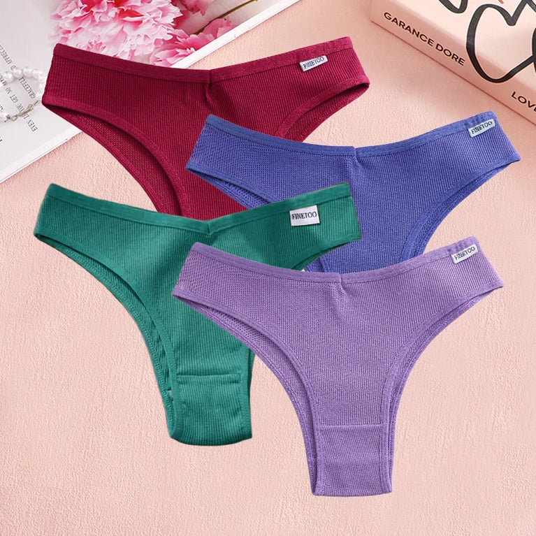 4pc Cotton Ribbed Bikini | Seamless V-Waist Panties