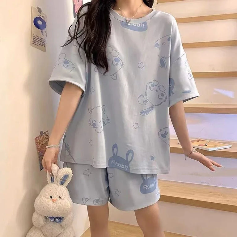 Women’s Plus-Size Print Pajama Set | Half-Sleeve & Shorts