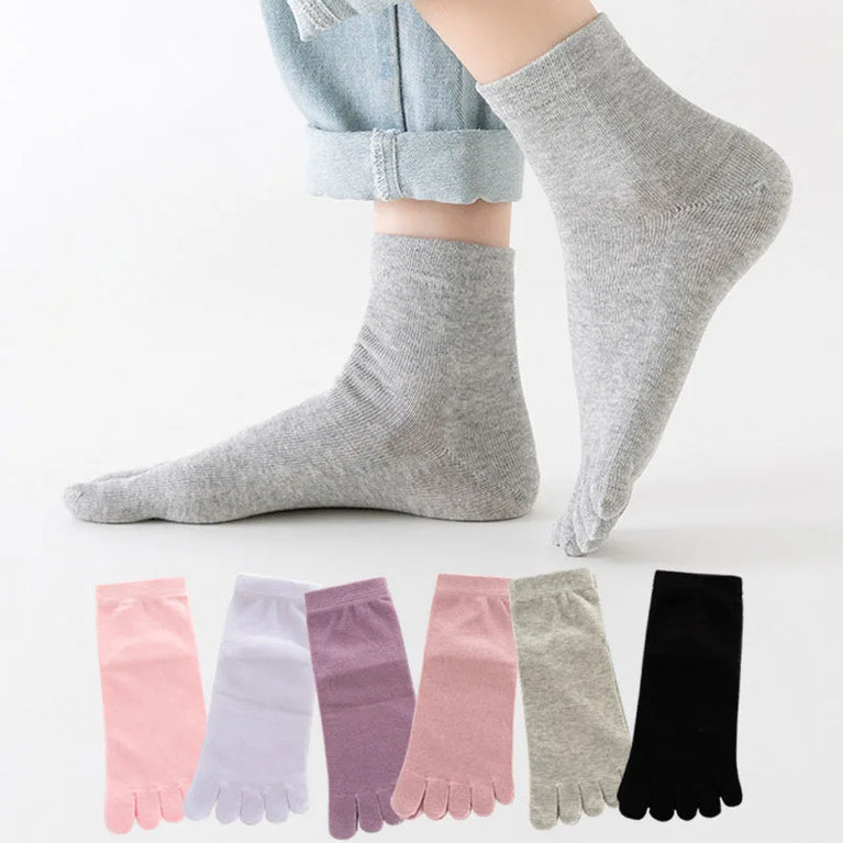 Women Cotton Five Toe Breathable Middle Tube Casual Socks