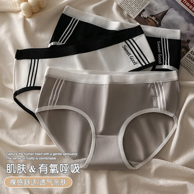 3pc Sporty Low-Rise Briefs | Breathable Letter-Print Panties