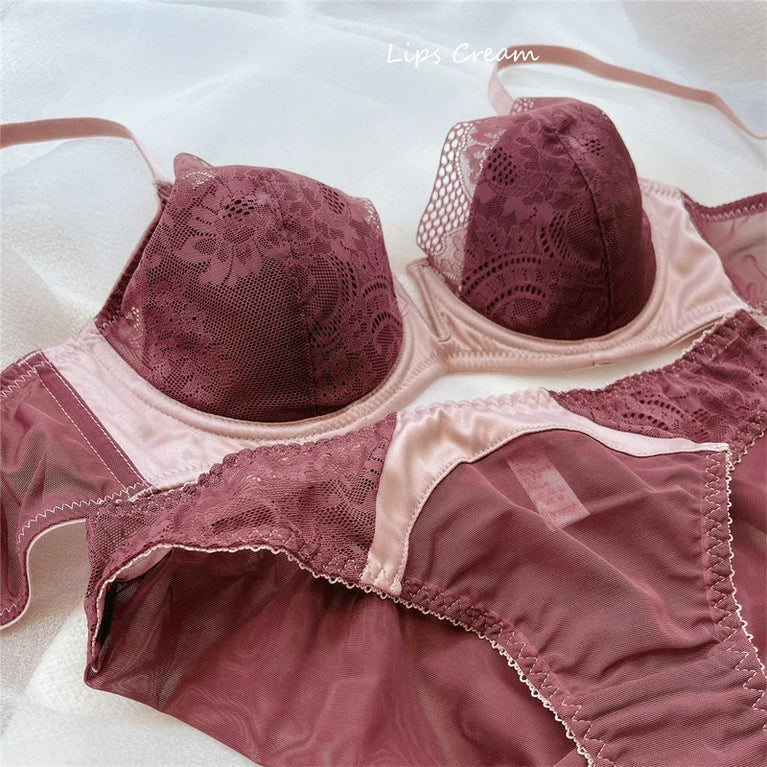 Floral Lace Plunge Push Up Bra Set – Elegant Underwire Lingerie