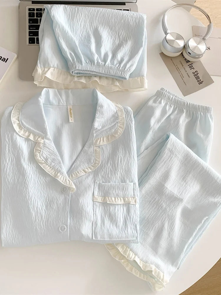 Women’s 3pc Cloud Cotton Loungewear Set | Blue Summer PJs