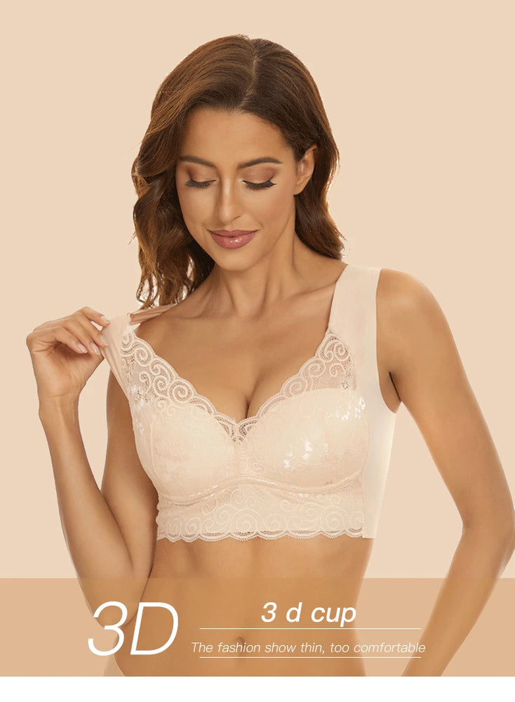 Seamless Lace Bra | Wireless Full-Cup Push-Up