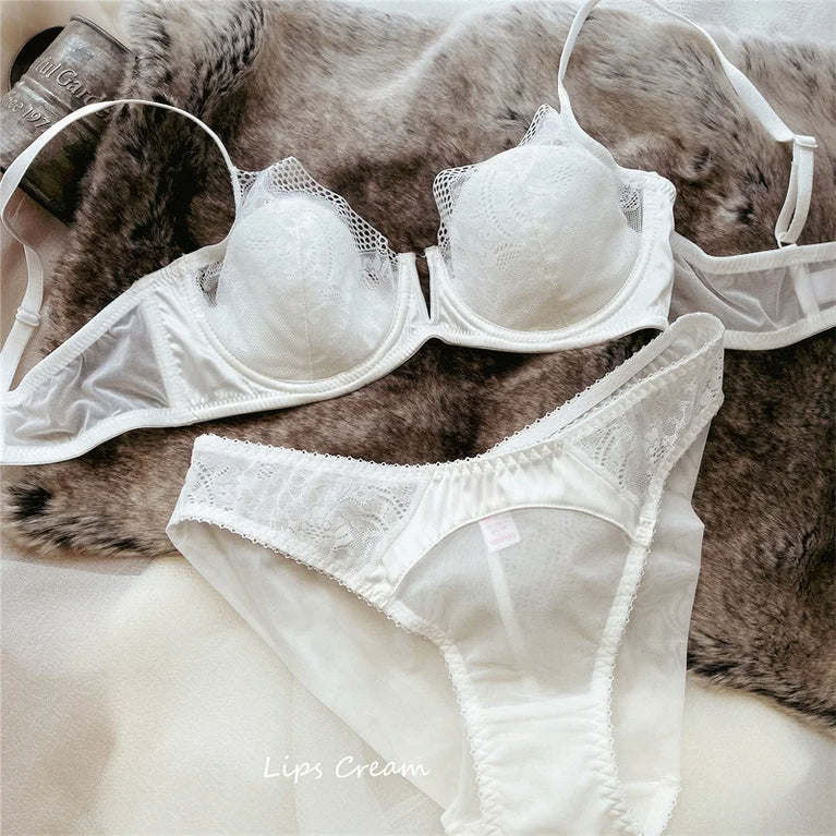 Floral Lace Plunge Push Up Bra Set – Elegant Underwire Lingerie