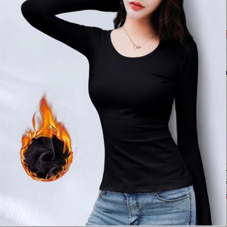 Womens Thermal Velvet T-Shirt | Warm Elastic Winter Base Layer