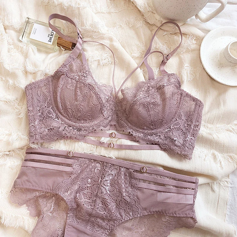 Floral Embroidery Plunge Push Up Bra Set – Sexy Underwire Lingerie
