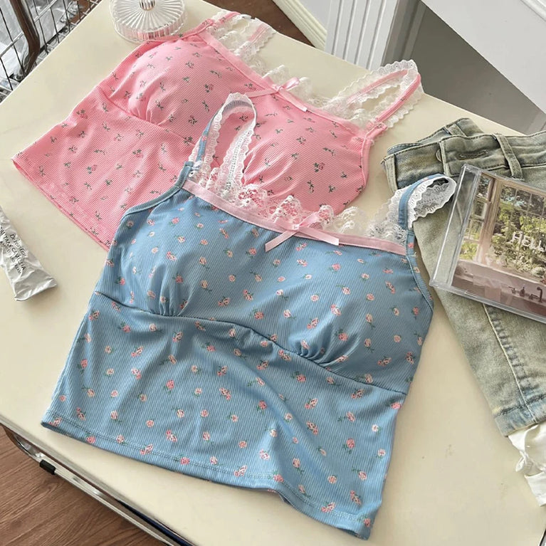 Women's Sweet Lace Floral Slim Camisole With Breast Pad