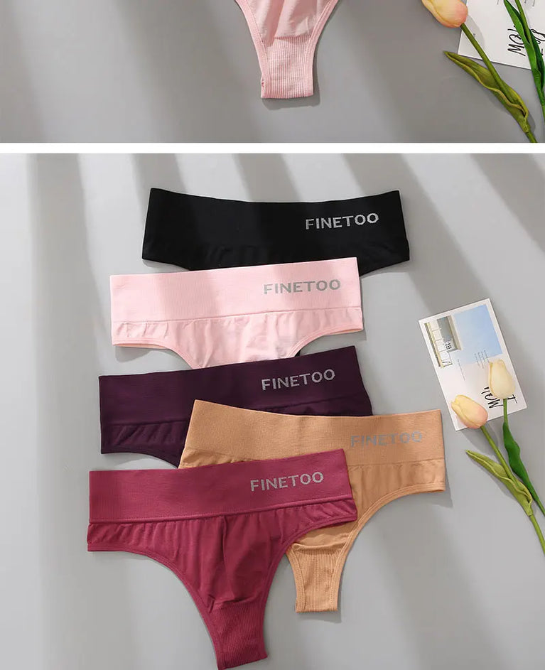 5-Pcs High-Waist Stretchy Thongs – Breathable Seamless G-String Set for Women (M-2XL)