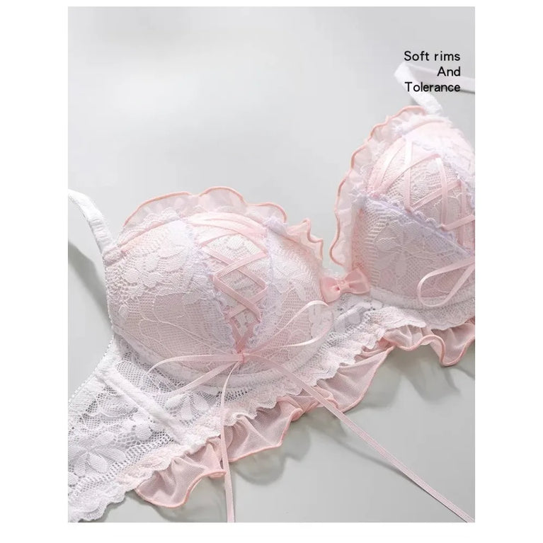 French Butterfly Lace Bra Set | Sweet Wireless Push-Up Duo
