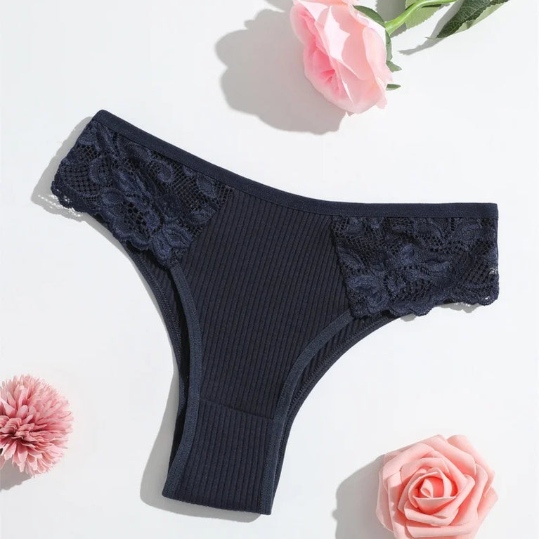 4pc Cotton Lace Set | Low-Waist Brazilian Briefs