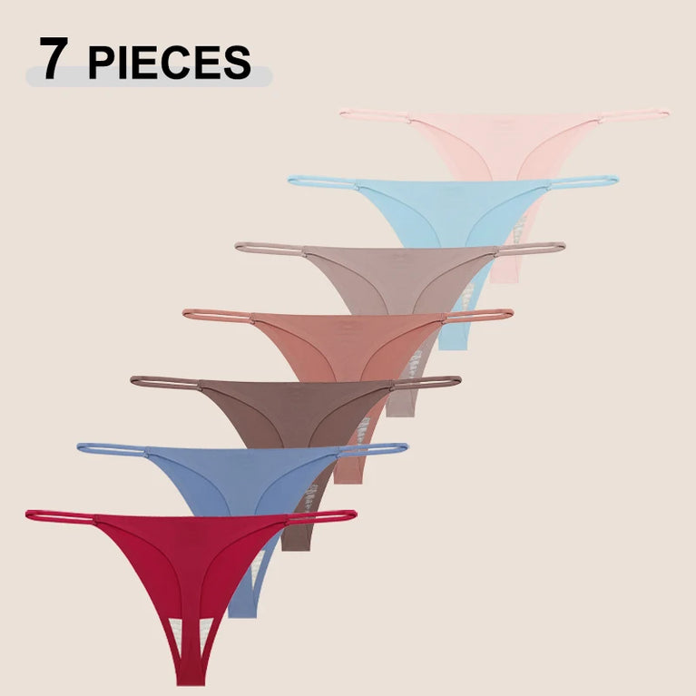 7-Pcs Traceless Ice Silk Thongs – Ultra-Thin Breathable Low-Rise G-String Set for Women