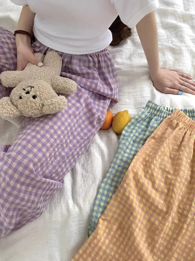 Loose Plaid Pajama Pants | Thin Summer Home Trousers