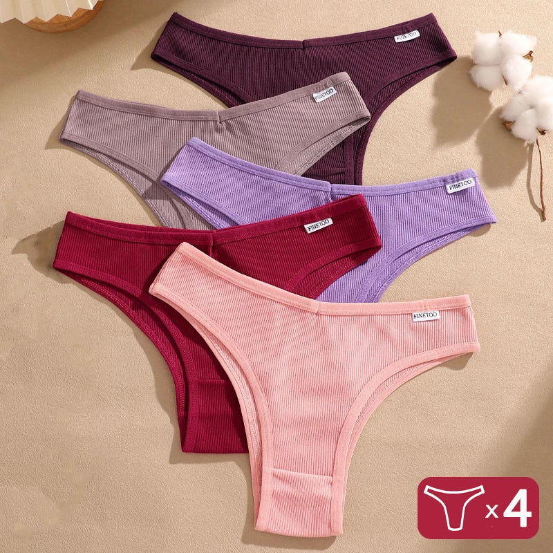 4pc Cotton Ribbed Bikini | Seamless V-Waist Panties