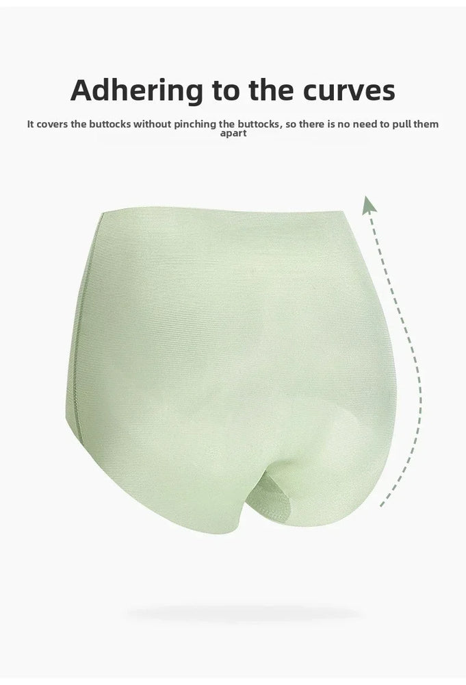 High-Waist Ice Silk Seamless Briefs – Ladies Summer Fitness Underwear