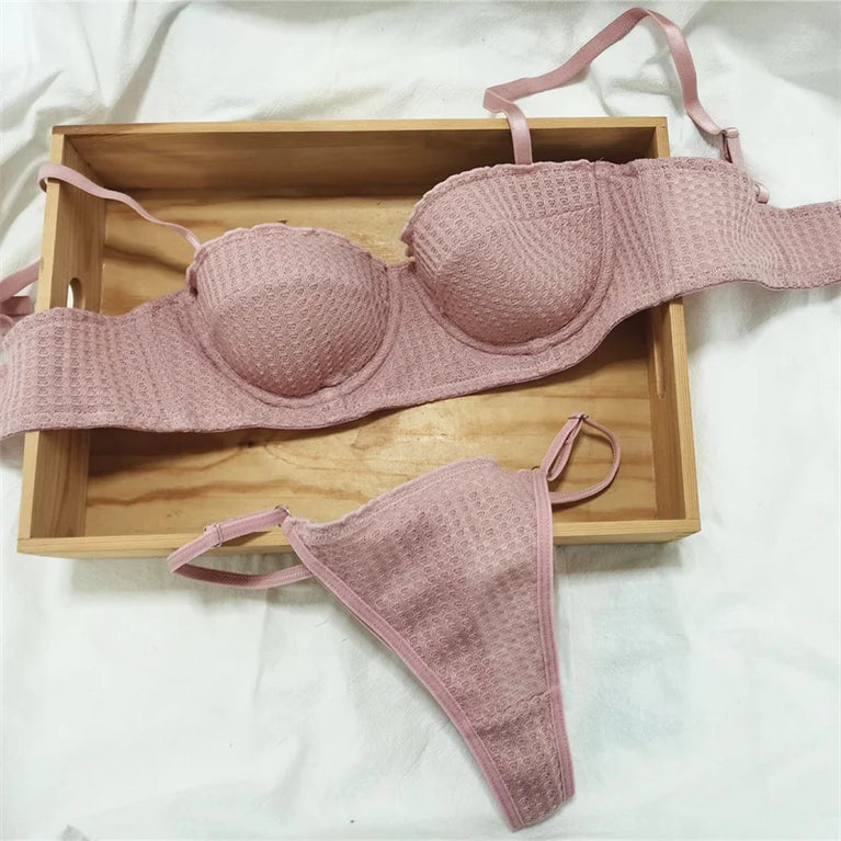French 1/2 Cup Push-Up Bra Set | Fluorescent Lace Lingerie