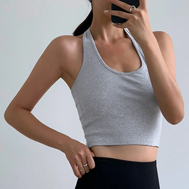 Neck Backless Crop Top | Cotton Streetwear Tank Vest