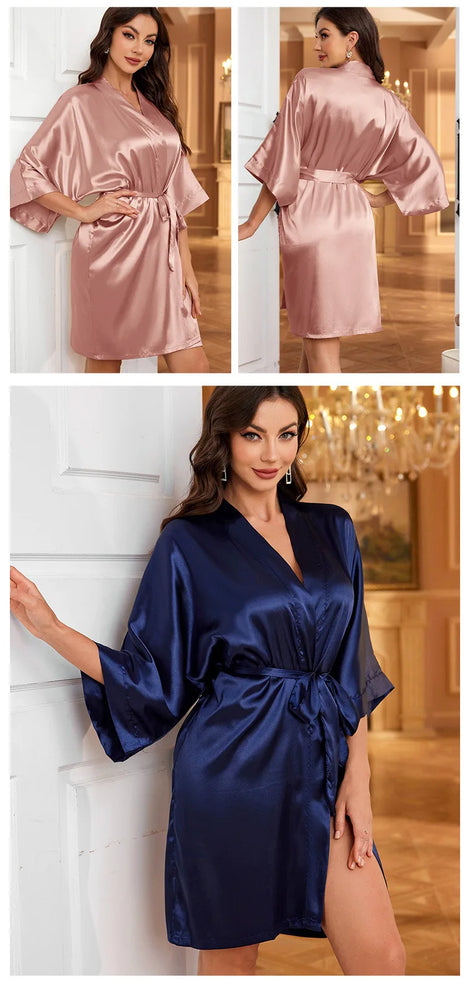 Short Silky Satin Robe | Bride & Bridesmaid Bathrobe