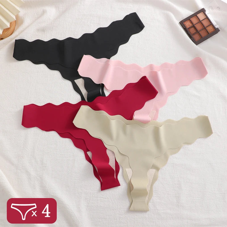 4pc Ice Silk Thongs | Seamless Wave Edge G-Strings