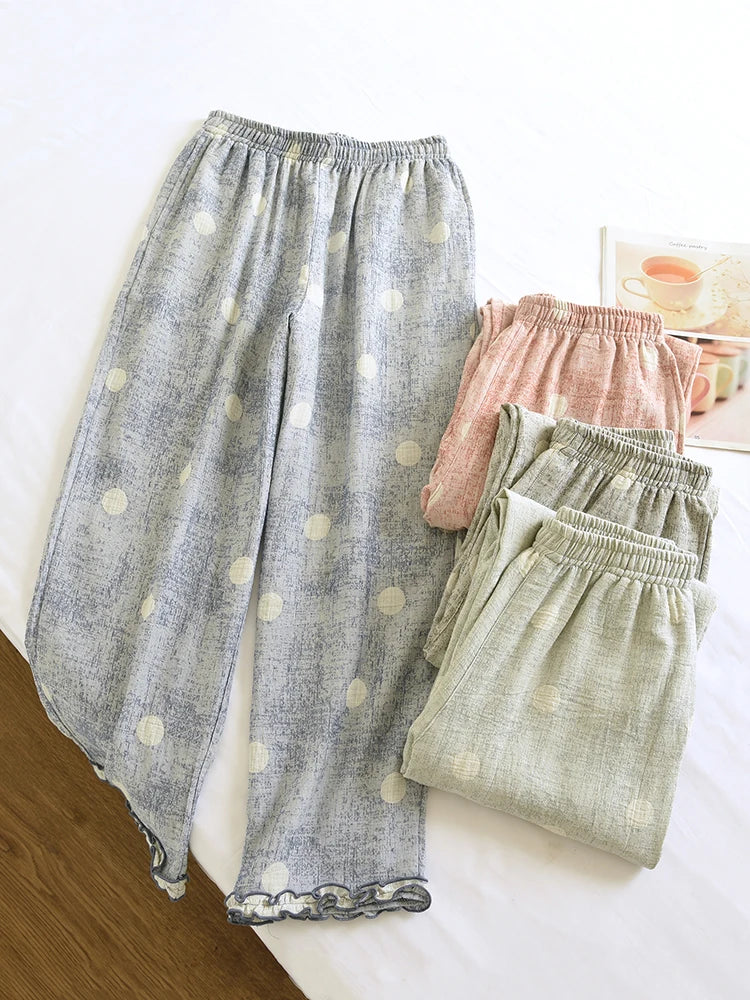 Cotton Linen Straight Leg Home Pants | Soft Summer Sleepwear