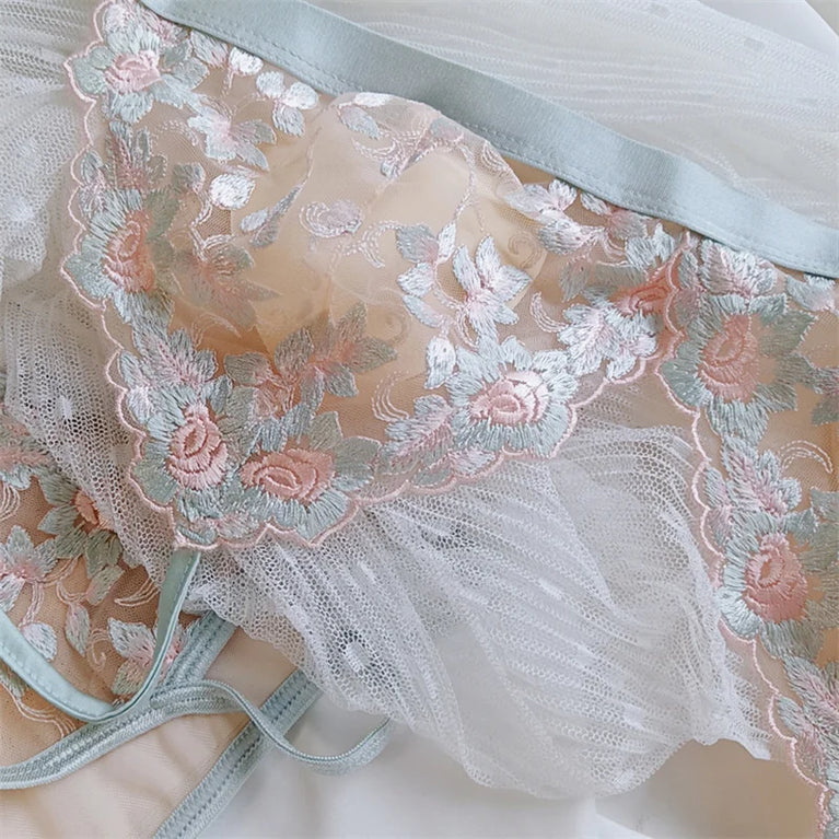 French Floral Embroidery Bra Set | Ultra-Thin Triangle Cups