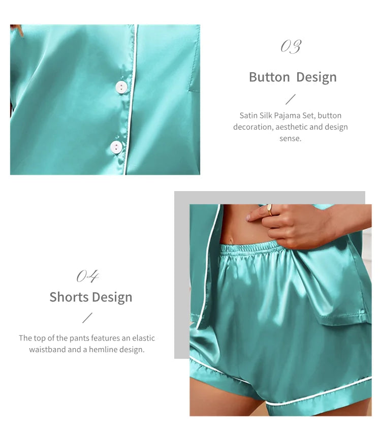 Luxury Satin Pajama Set | Short Sleeve Lapel Home Suit