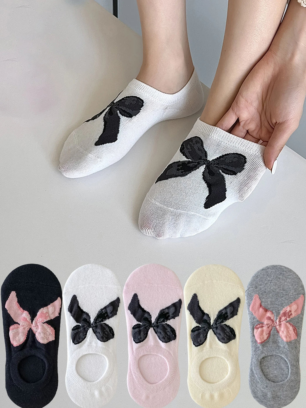 Women’s Invisible Boat Socks Non-Slip Bow Ankle Sock Slippers