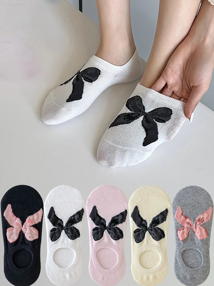 Women’s Invisible Boat Socks Non-Slip Bow Ankle Sock Slippers