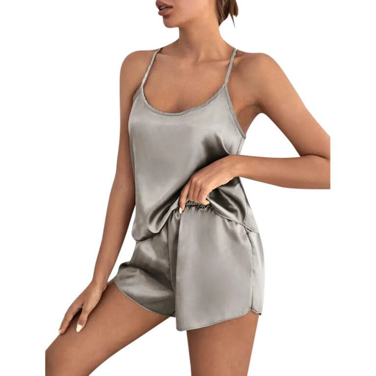 Women’s Satin Silk Cami Set | Sexy V-Neck Pajama & Shorts