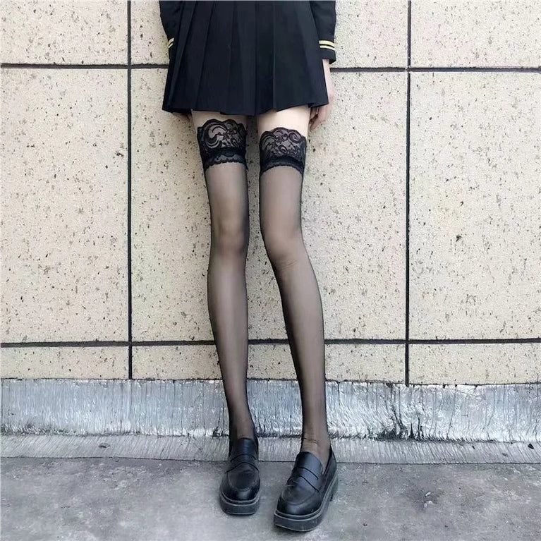 Women Over The Knee Lace Thigh High Socks Transparent Hosiery