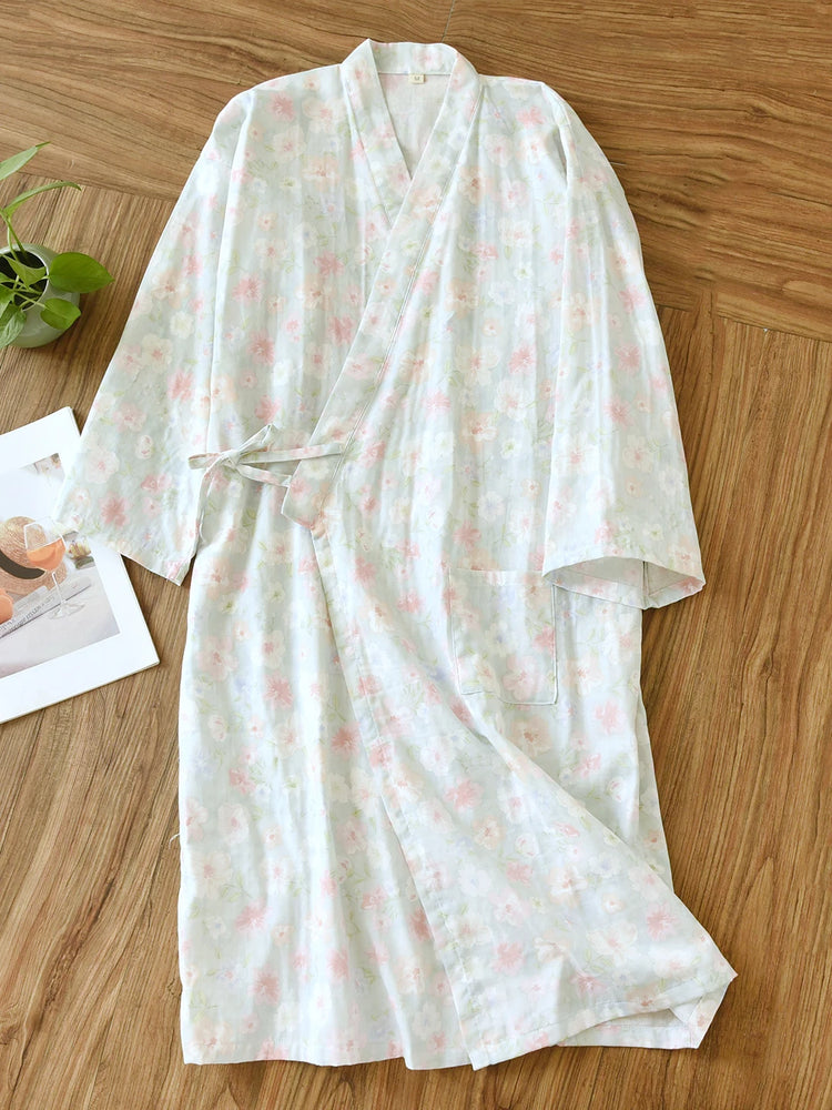 Women's Pure Cotton Floral Robe | Thin Gauze Sleep Gown