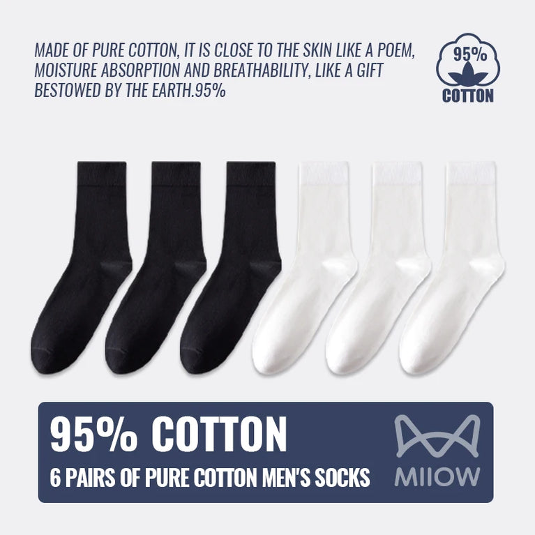 92% Pure Cotton Crew Socks | 6-Pack Antibacterial Set
