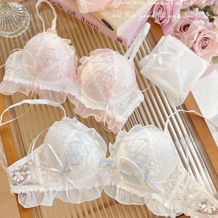 French Butterfly Lace Bra Set | Sweet Wireless Push-Up Duo