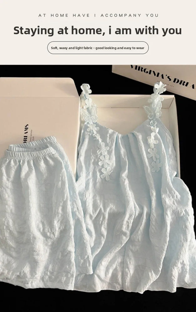 Women’s Sexy V-Neck Pajama Set | Summer Sleeveless Nightwear