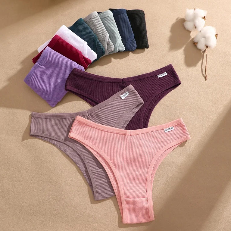 4pc Cotton Ribbed Bikini | Seamless V-Waist Panties