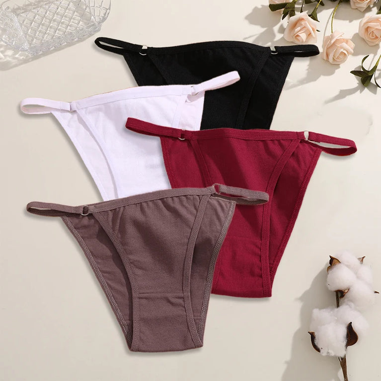 4pc Cotton Briefs | Sexy Metal Ring Low-Waist Set