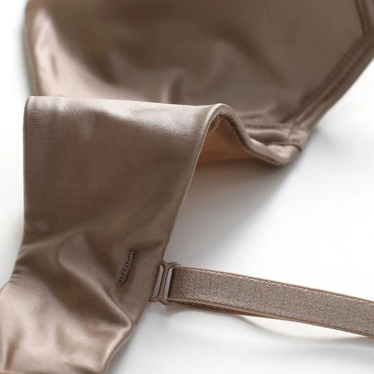 Satin Seamless V-Bra | Wireless Lace Push-Up Bralette