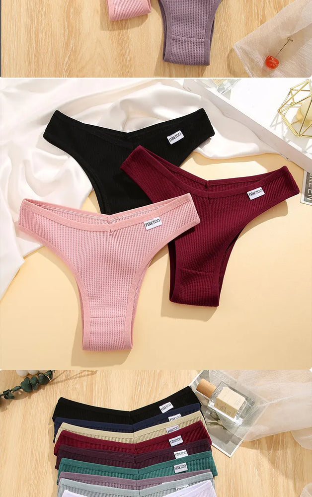 6pc Waffle Cotton G-String | V-Waist Brazilian Set