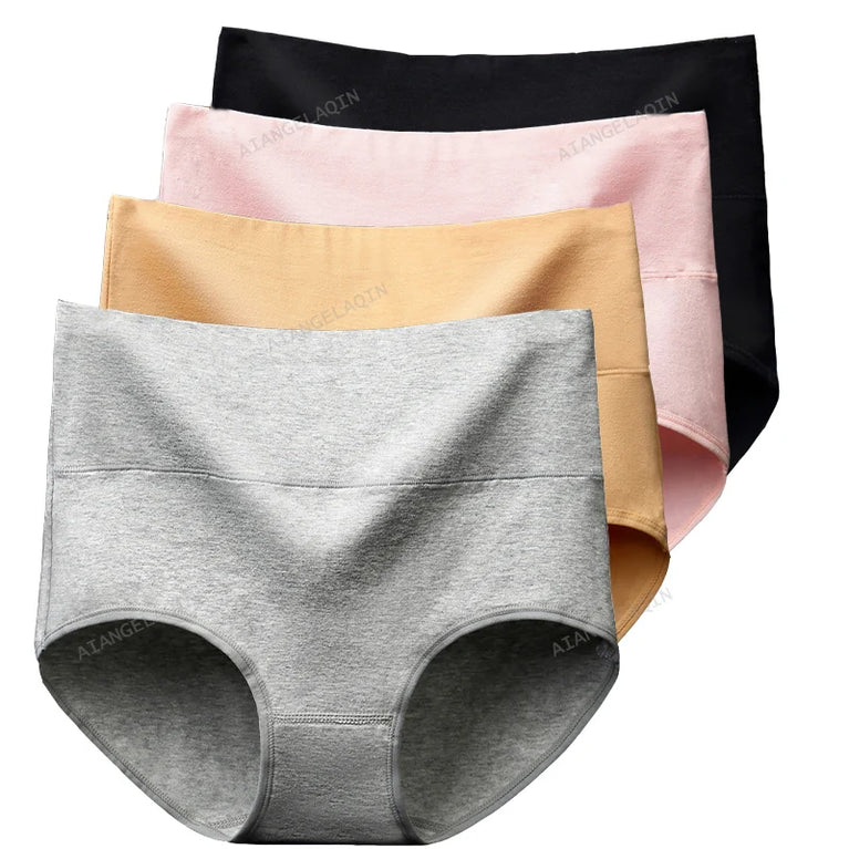 4-Pack Cotton Panties | High-Waist Abdominal Shaper