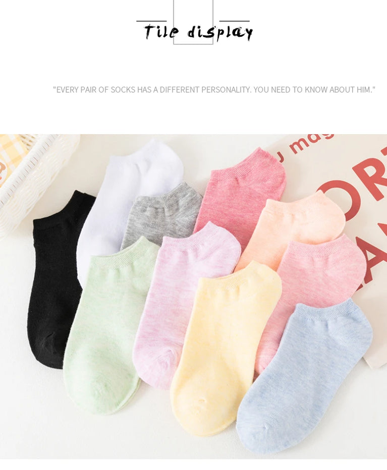 10-Pack Women's Cotton Boat Socks | Breathable Mesh Ankle Socks