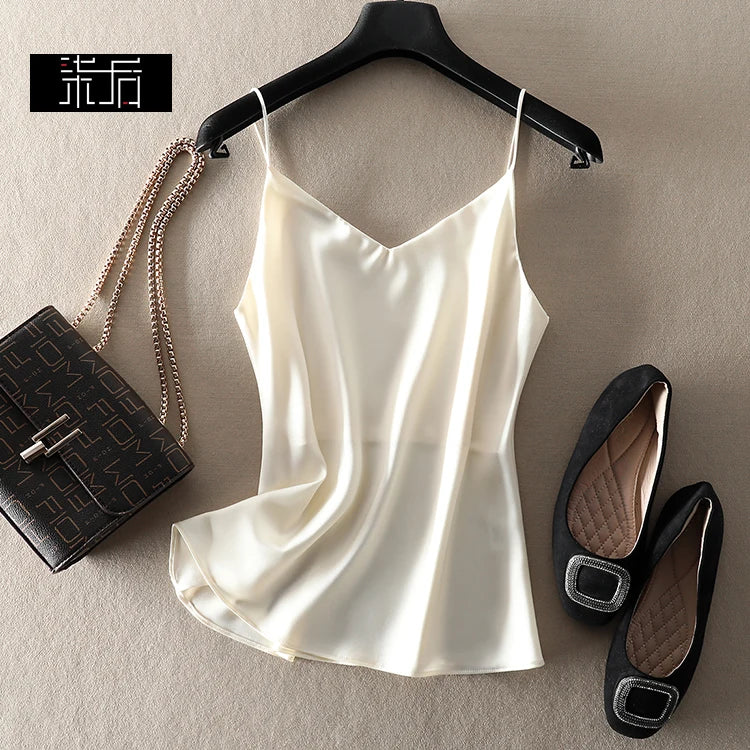 Silk-Satin Summer Camisole | Backless V-Neck Sleeveless Tank