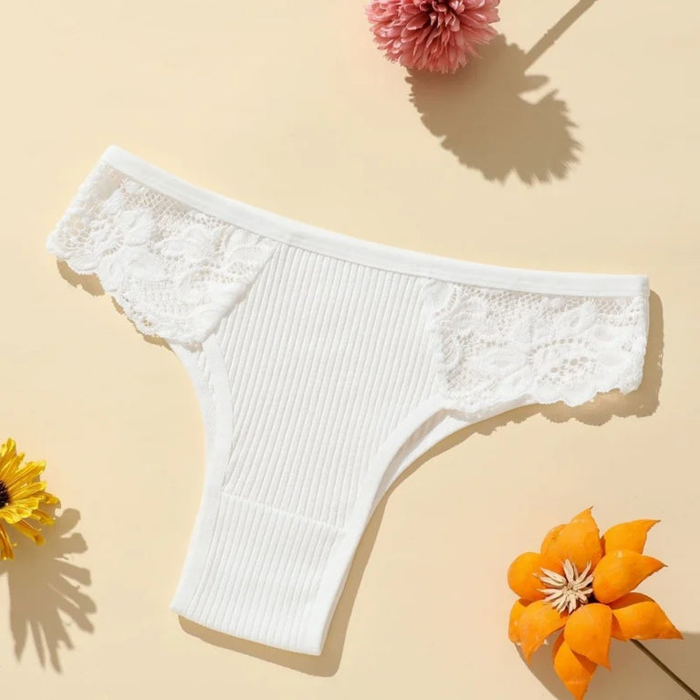 4pc Cotton Lace Set | Low-Waist Brazilian Briefs