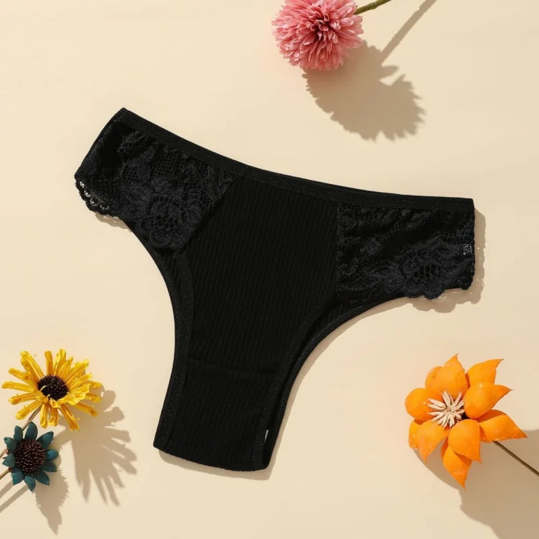4pc Cotton Lace Set | Low-Waist Brazilian Briefs