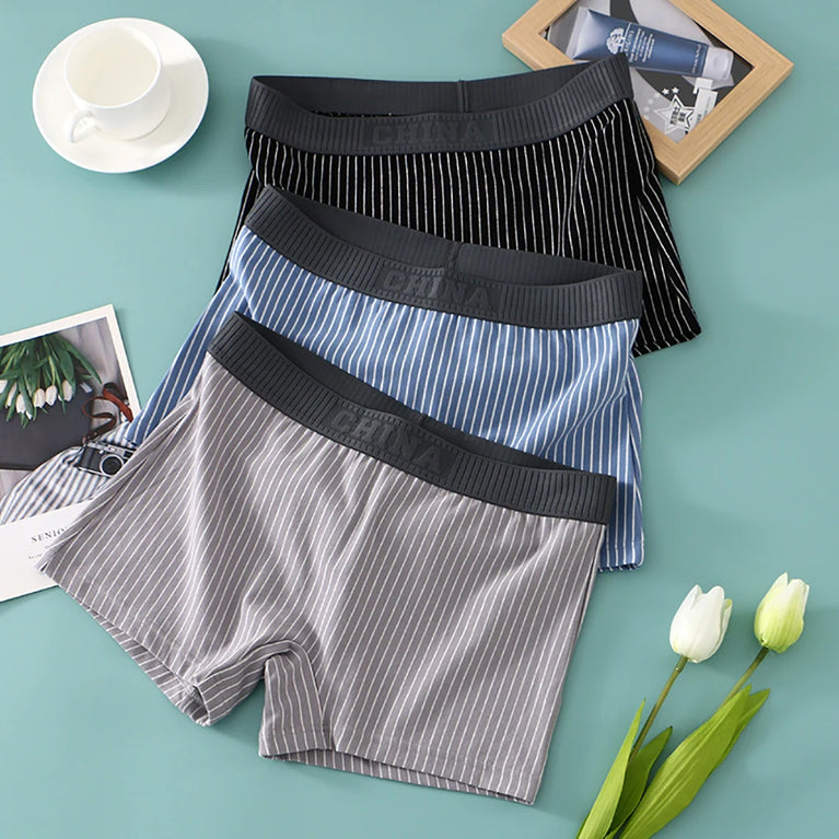 Striped Cotton Boyshorts (3-Pack) – Mid-Rise Breathable Seamless Underwear