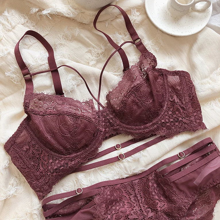 Floral Embroidery Plunge Push Up Bra Set – Sexy Underwire Lingerie