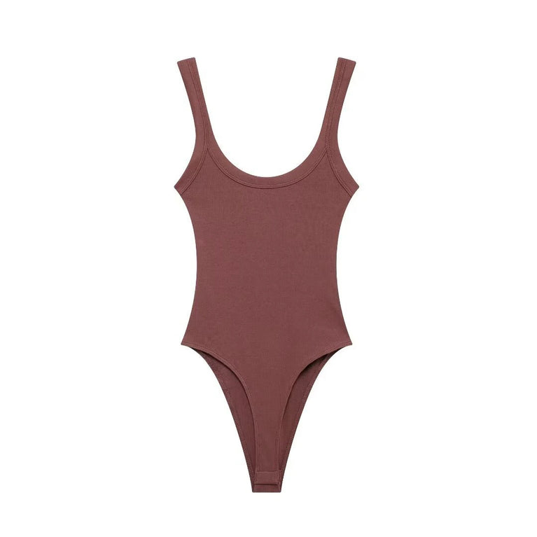 Ribbed Backless Bodysuit | Sexy O-Neck Snap Playsuit