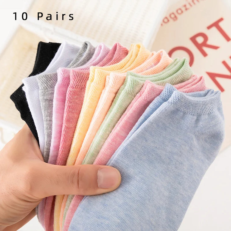 10-Pack Women's Cotton Boat Socks | Breathable Mesh Ankle Socks